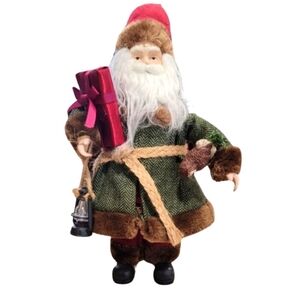 VINTAGE FOREST SANTA with lantern, owl,gift.